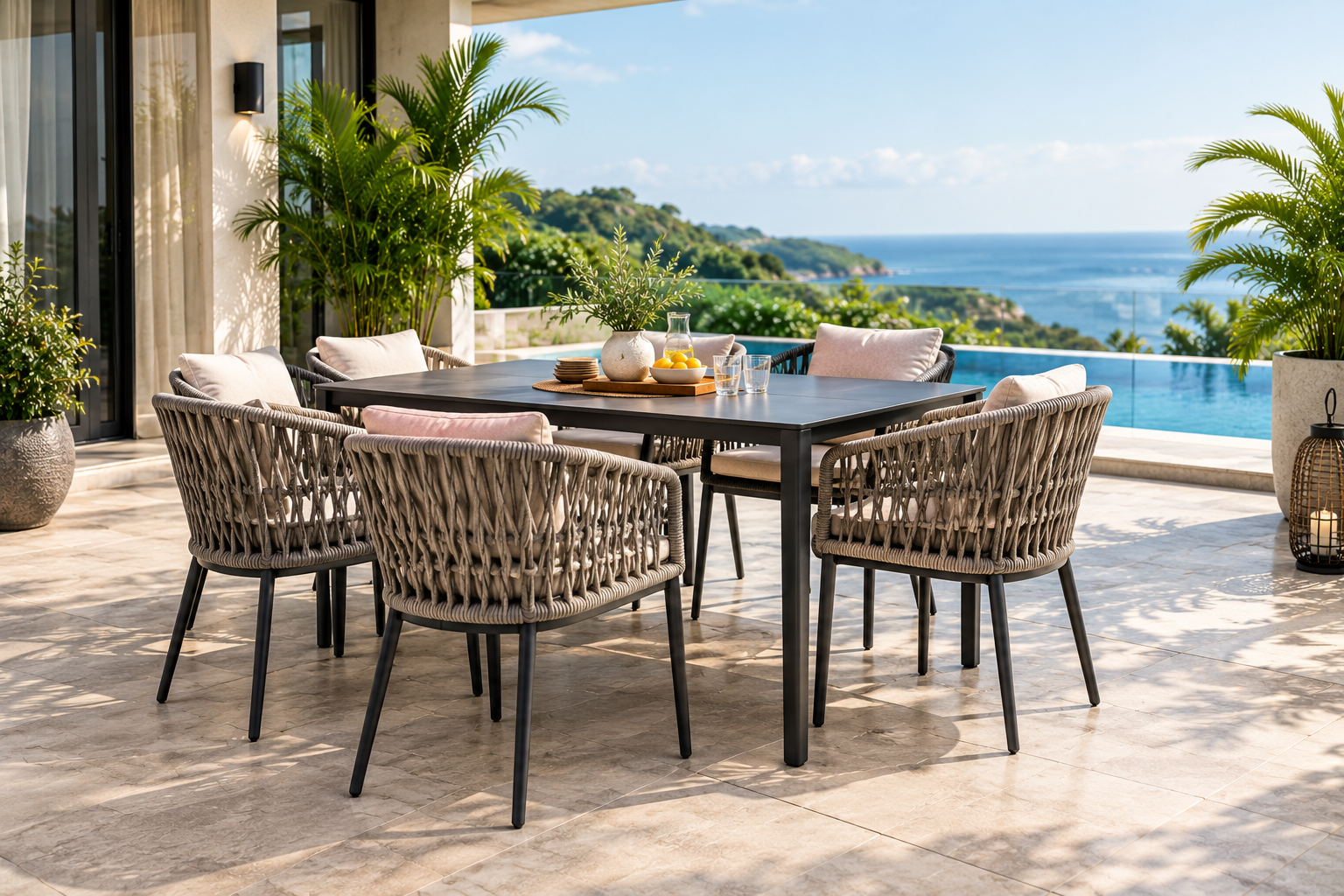 Dining furniture in elegant outdoor dining area