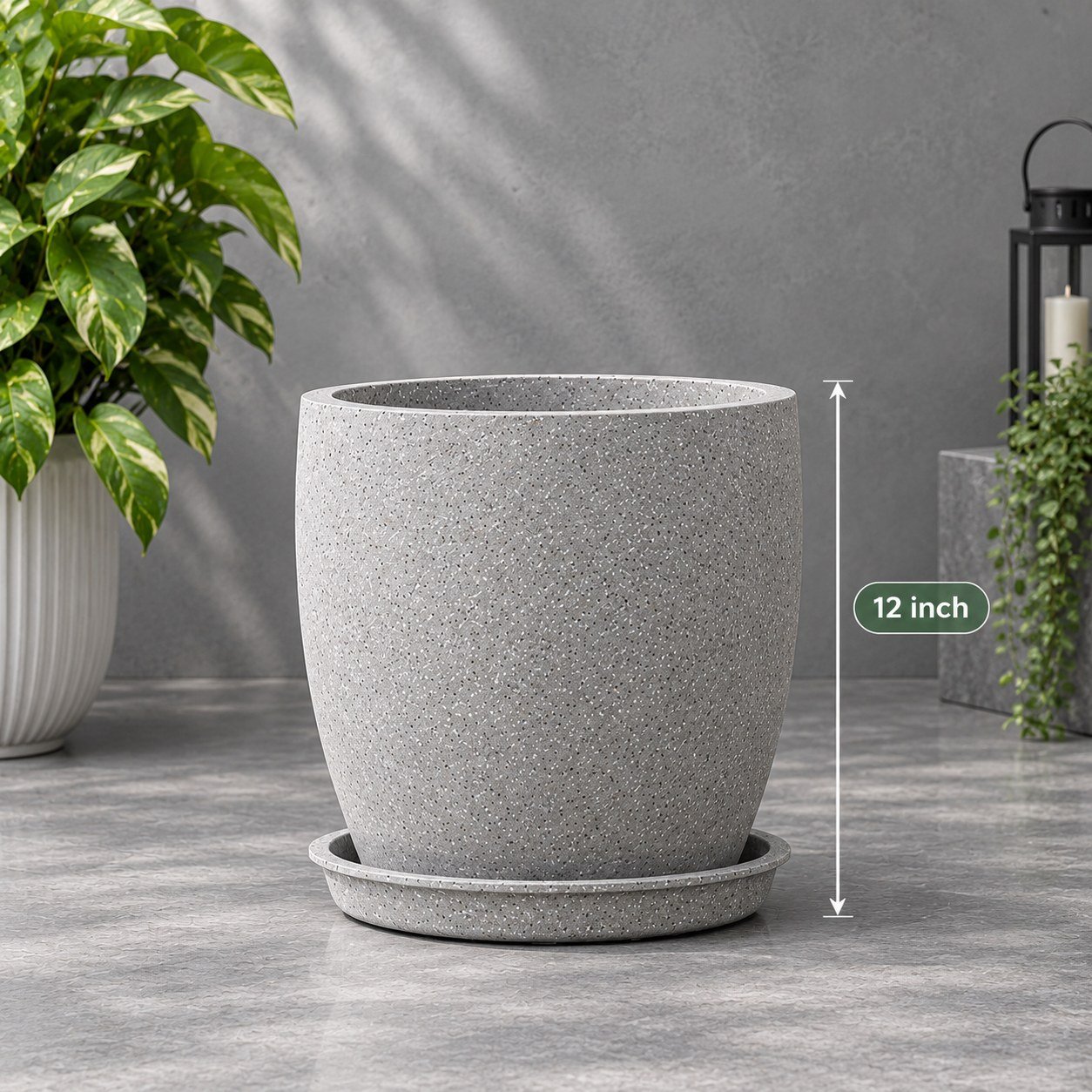 OUTAREA Pluto 12 Inch Grey Roto Fibre Planter Pot for Home Garden Balcony