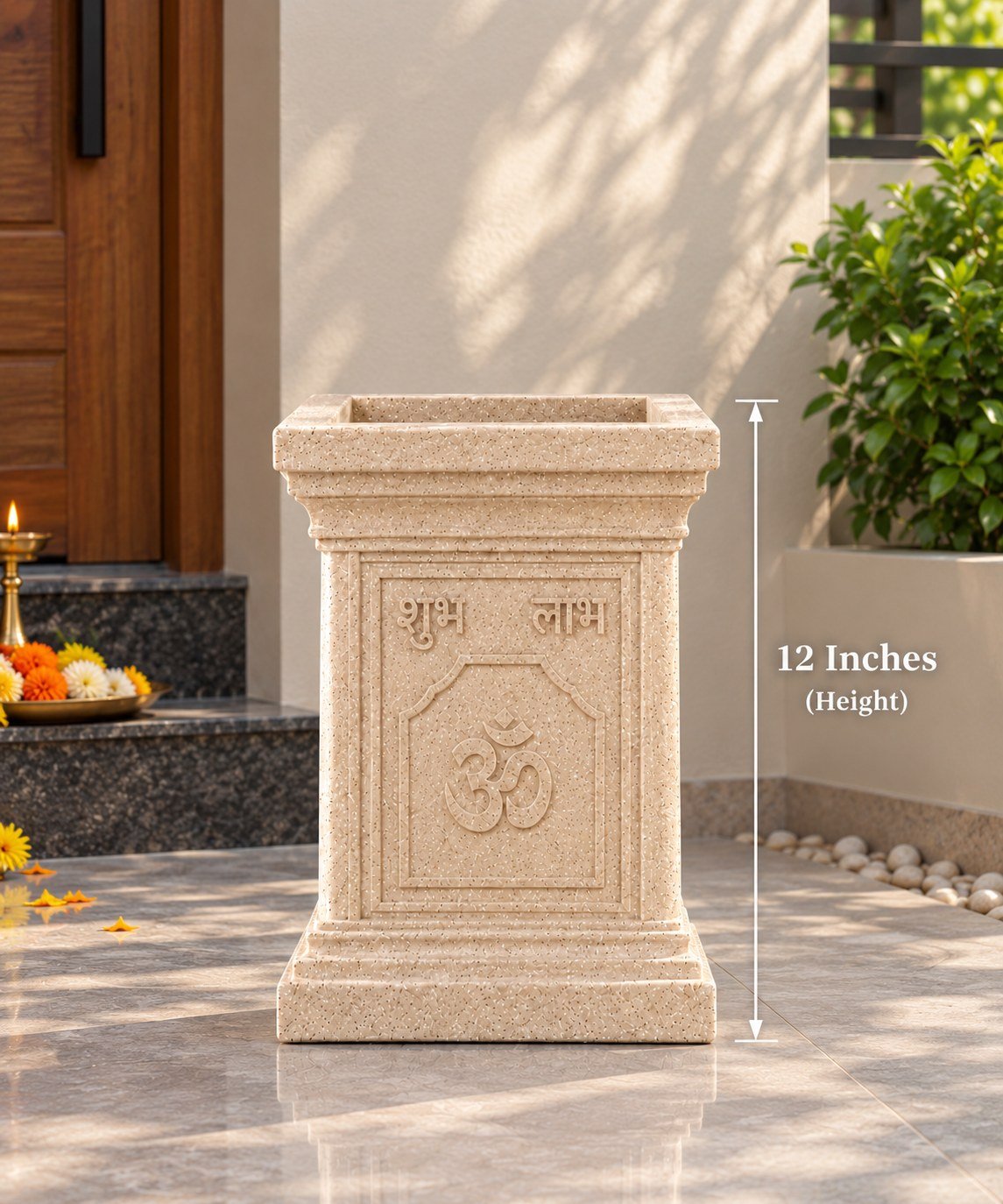 OUTAREA Tulsi 12 Inch Beige Roto Fibre Planter Pot for Home Garden Balcony