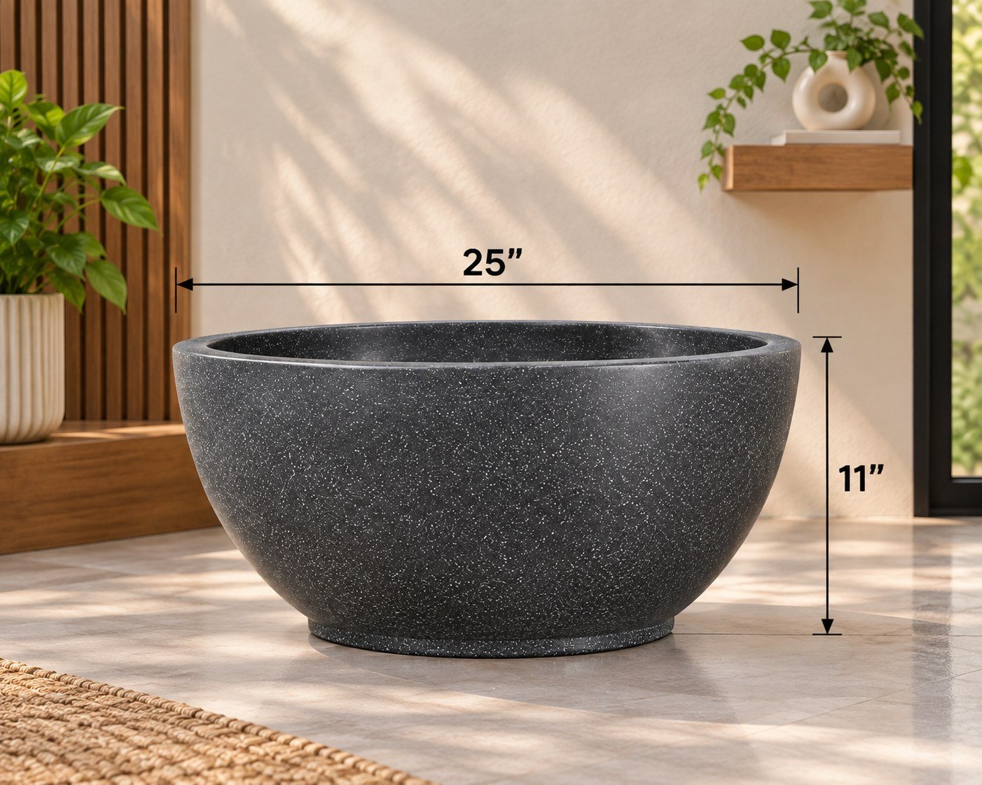 OUTAREA Rio 25 Inch Grey Roto Fibre Planter Pot for Home Garden Balcony