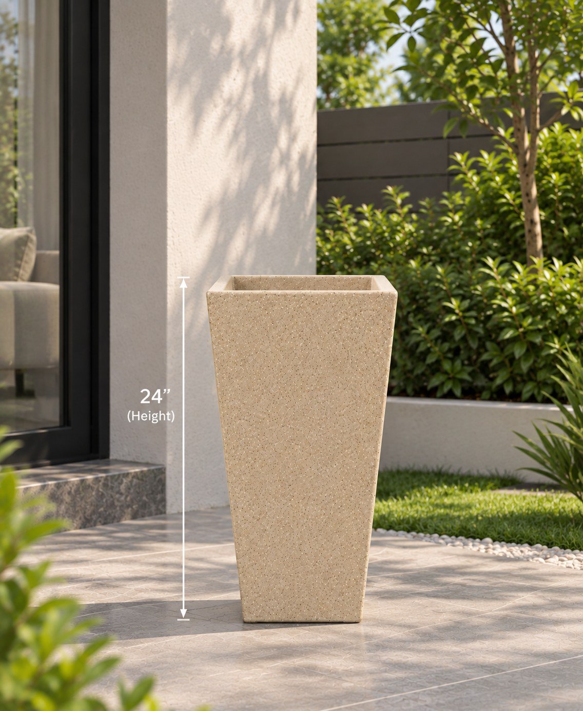OUTAREA Tokyo 24 Inch Beige Roto Fibre Planter Pot for Home Garden Balcony