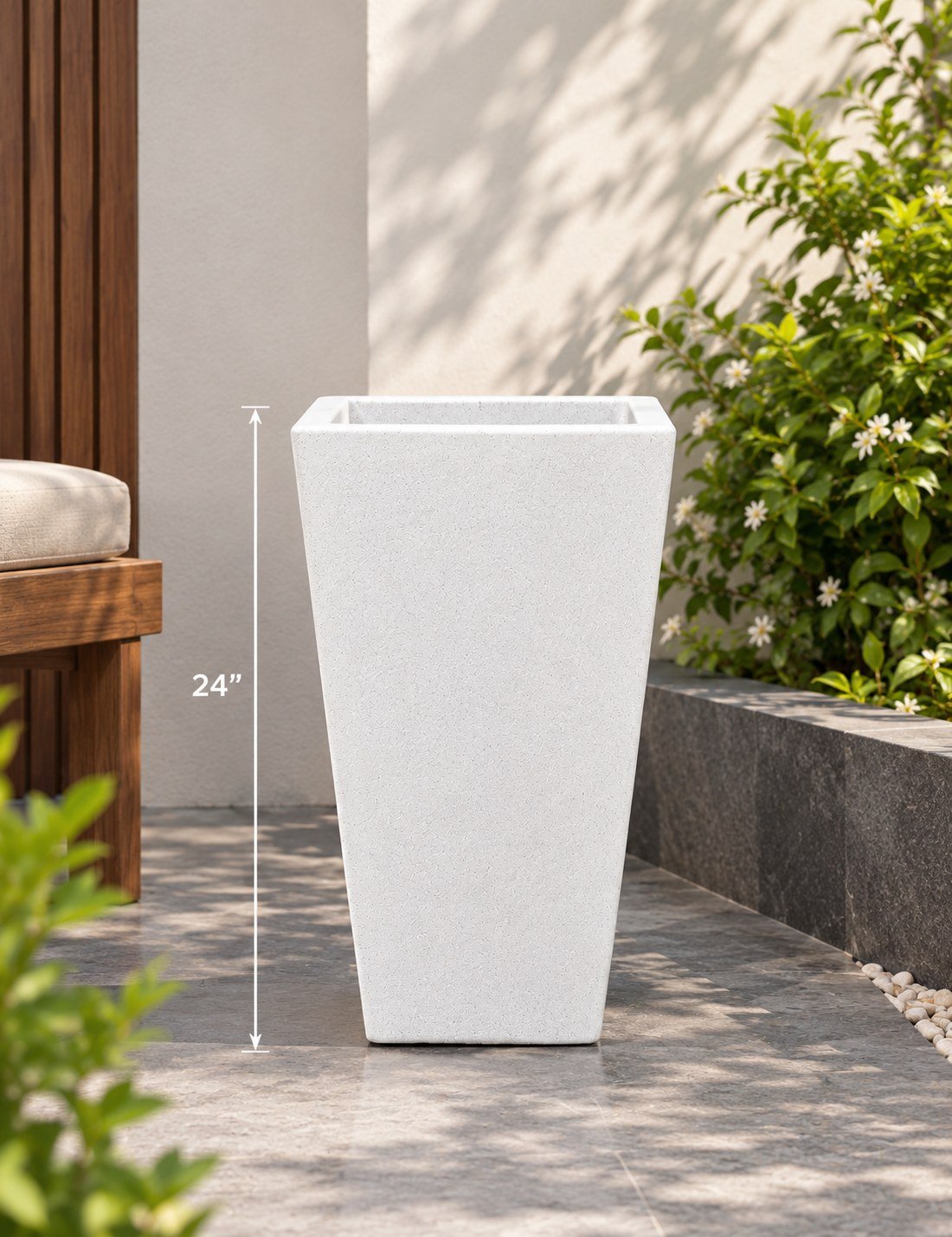 OUTAREA Tokyo 24 Inch White Roto Fibre Planter Pot for Home Garden Balcony