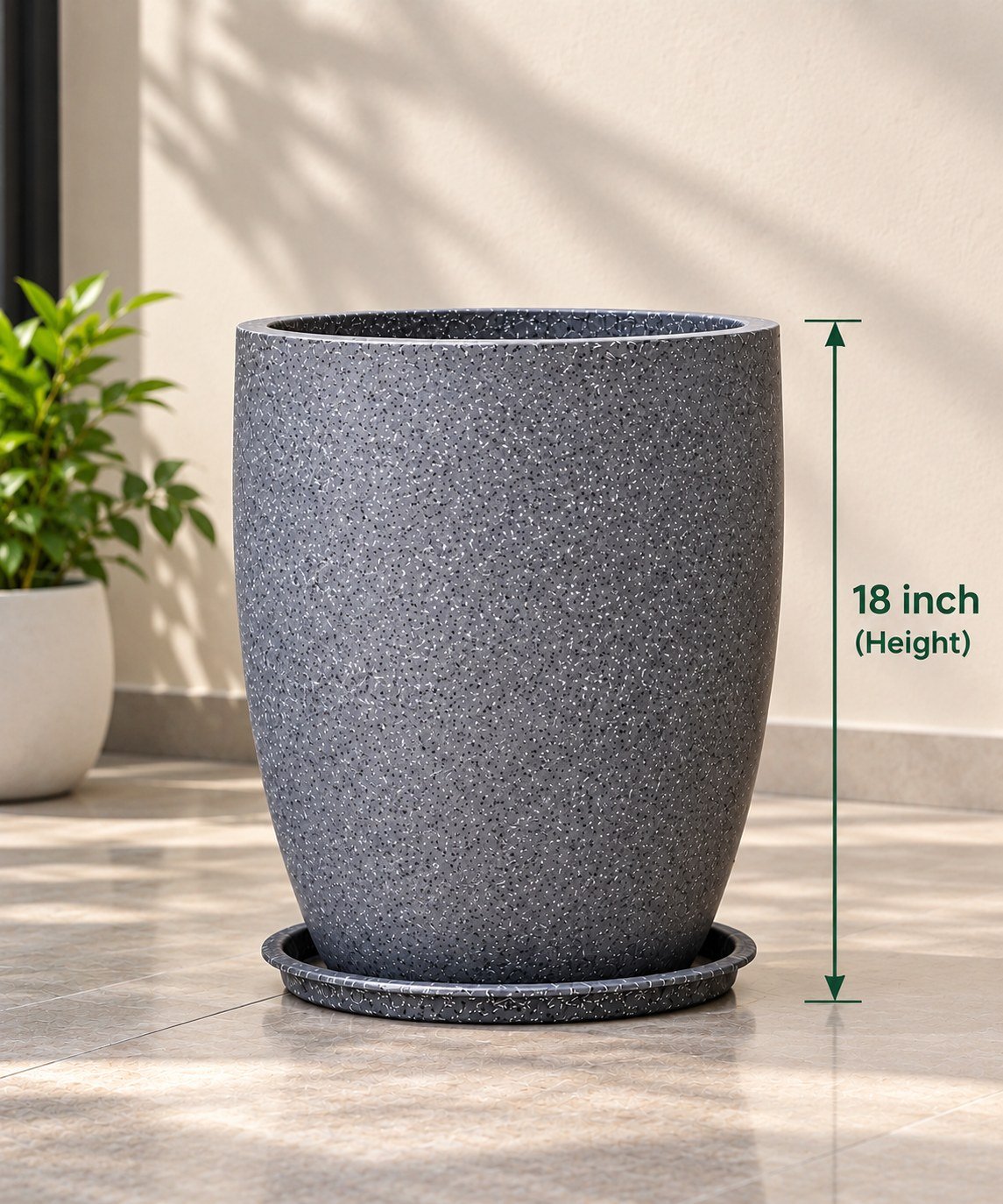OUTAREA Pluto 18 Inch Grey Roto Fibre Planter Pot for Home Garden Balcony