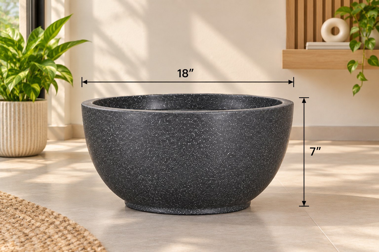 OUTAREA Rio 18 Inch Grey Roto Fibre Planter Pot for Home Garden Balcony