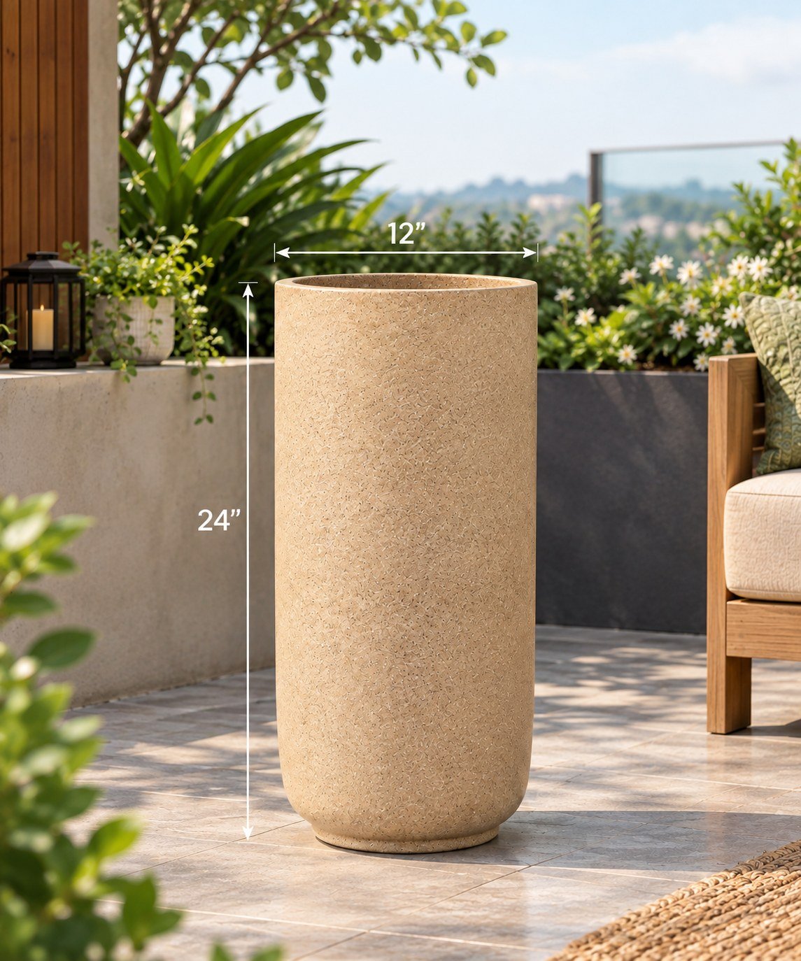 OUTAREA Casa 24 Inch Beige Roto Fibre Planter Pot for Home Garden Balcony