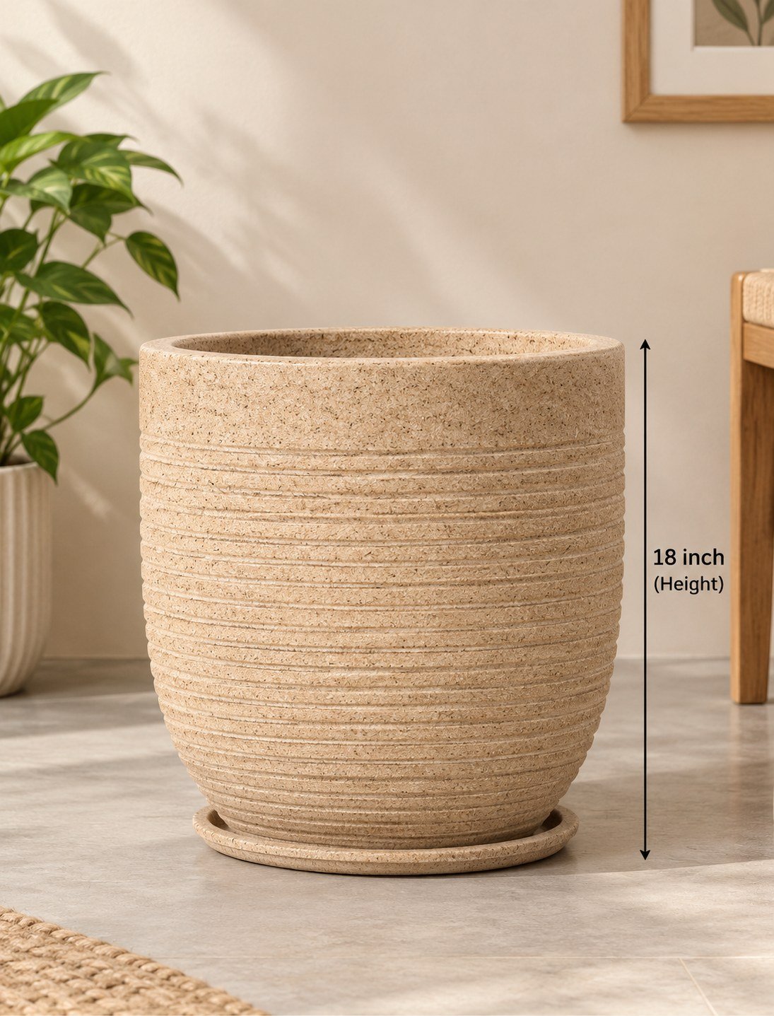 OUTAREA Ripper 18 Inch Beige Roto Fibre Planter Pot for Home Garden