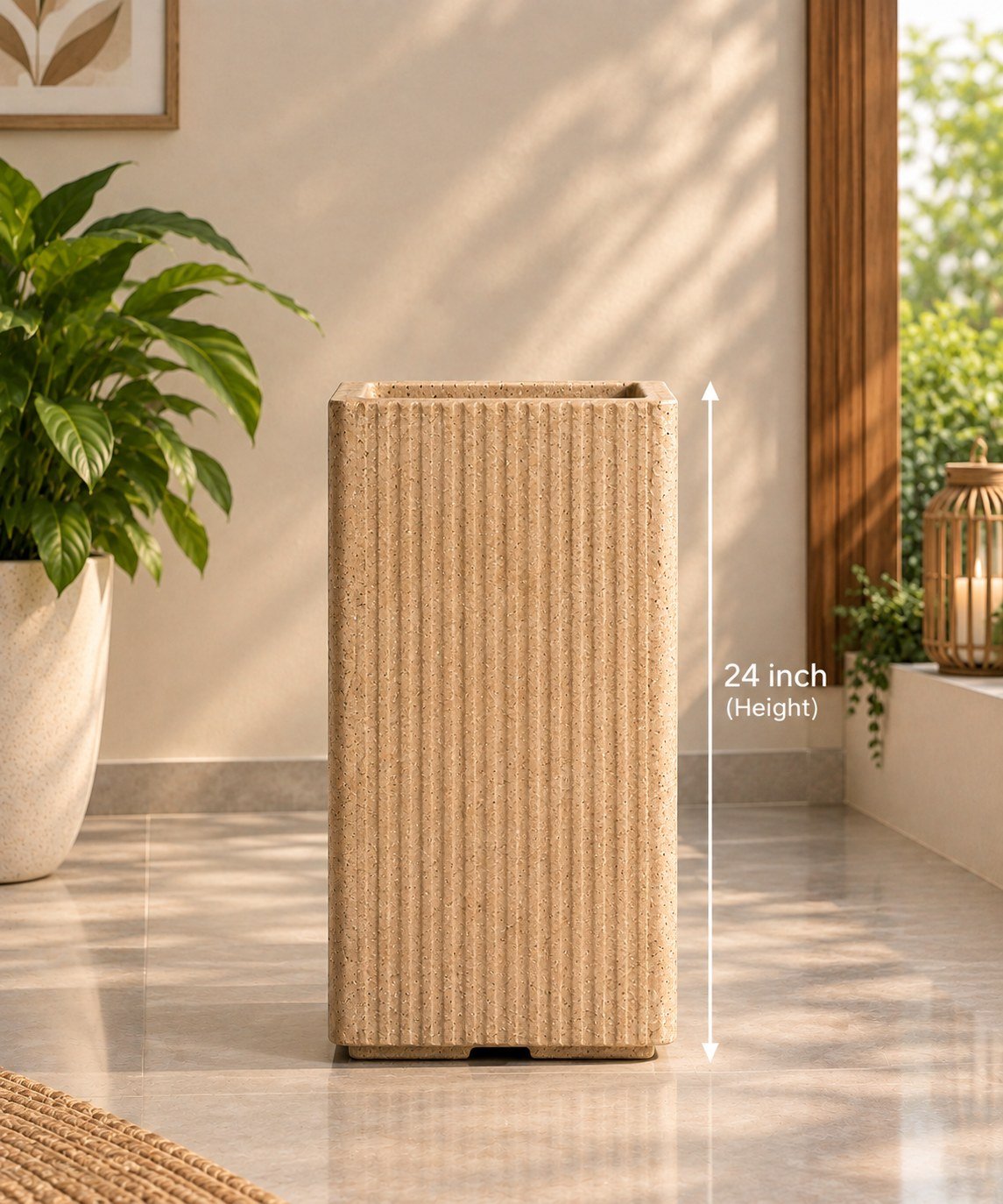 OUTAREA Grak 24 Inch Beige Roto Fibre Planter Pot for Home Garden Balcony