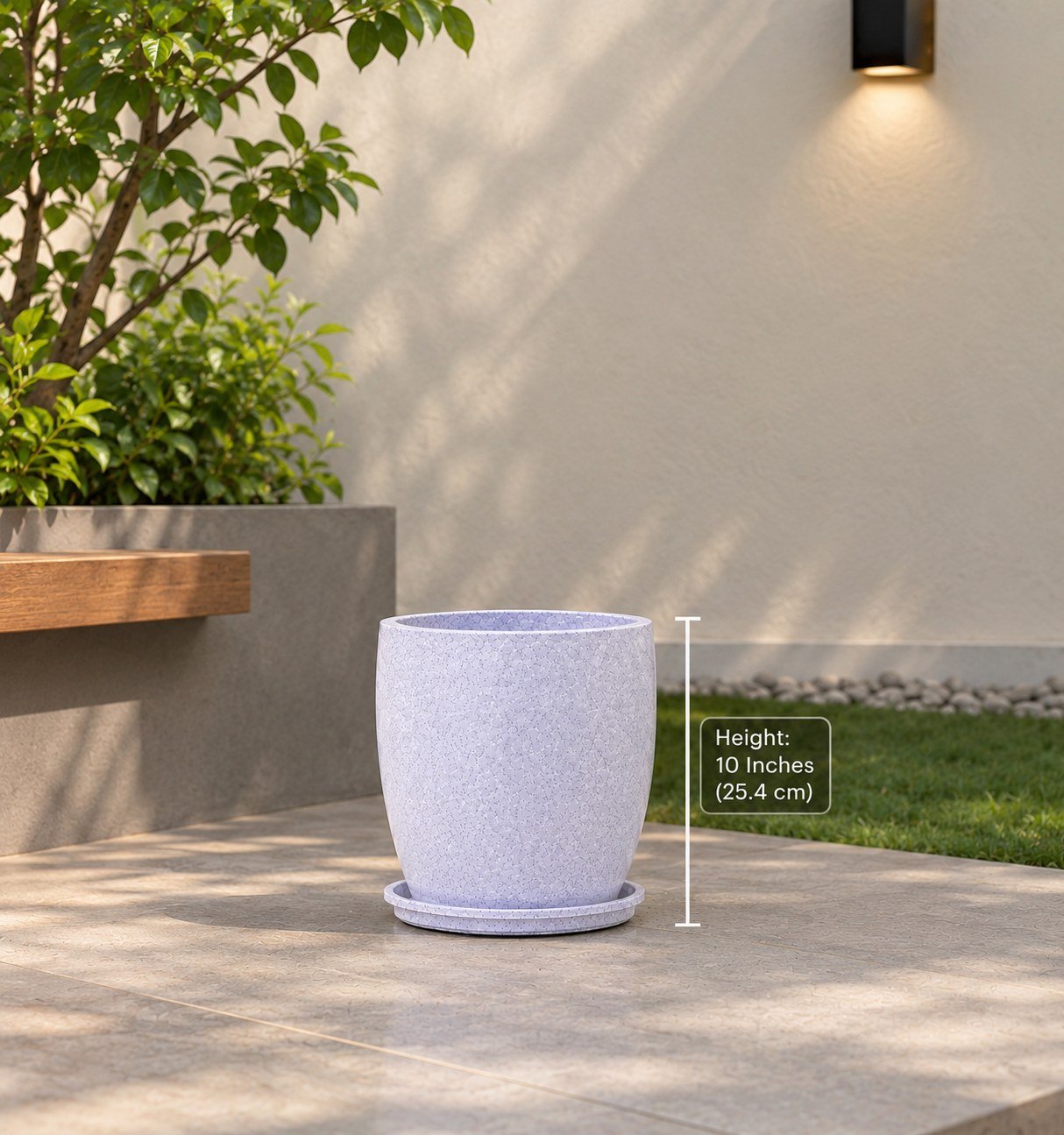 OUTAREA Pluto 10 Inch White Roto Fibre Planter Pot for Home Garden Balcony