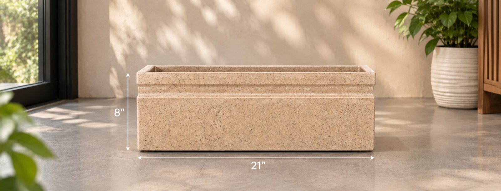 OUTAREA Kwid 21 Inch Beige Roto Fibre Planter Pot for Home Garden Balcony