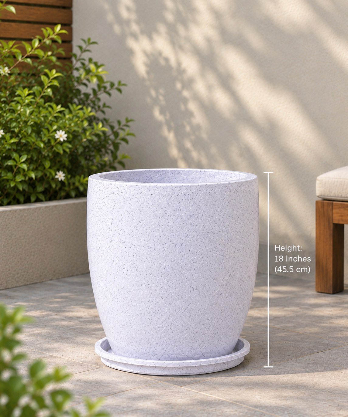 OUTAREA Pluto 18 Inch White Roto Fibre Planter Pot for Home Garden Balcony