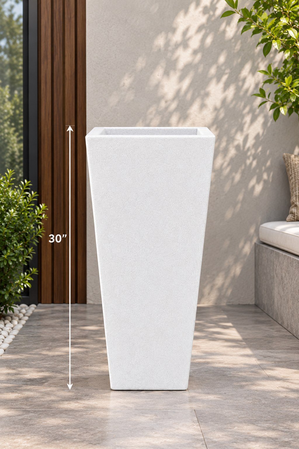 OUTAREA Tokyo 30 Inch White Roto Fibre Planter Pot for Home Garden Balcony