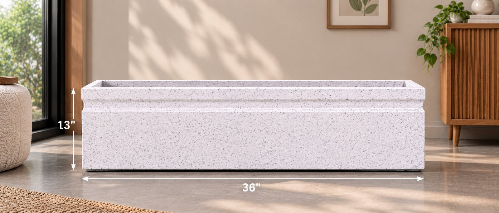 OUTAREA Kwid 36 Inch White Roto Fibre Planter Pot for Home Garden Balcony