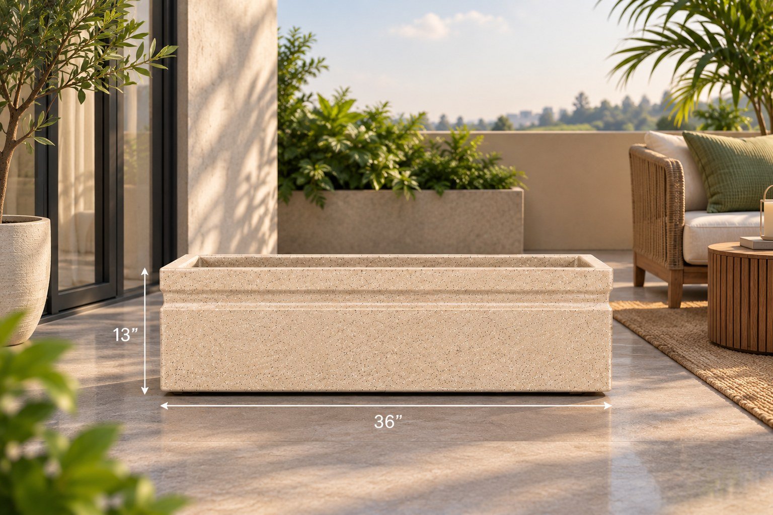 OUTAREA Kwid 36 Inch Beige Roto Fibre Planter Pot for Home Garden Balcony