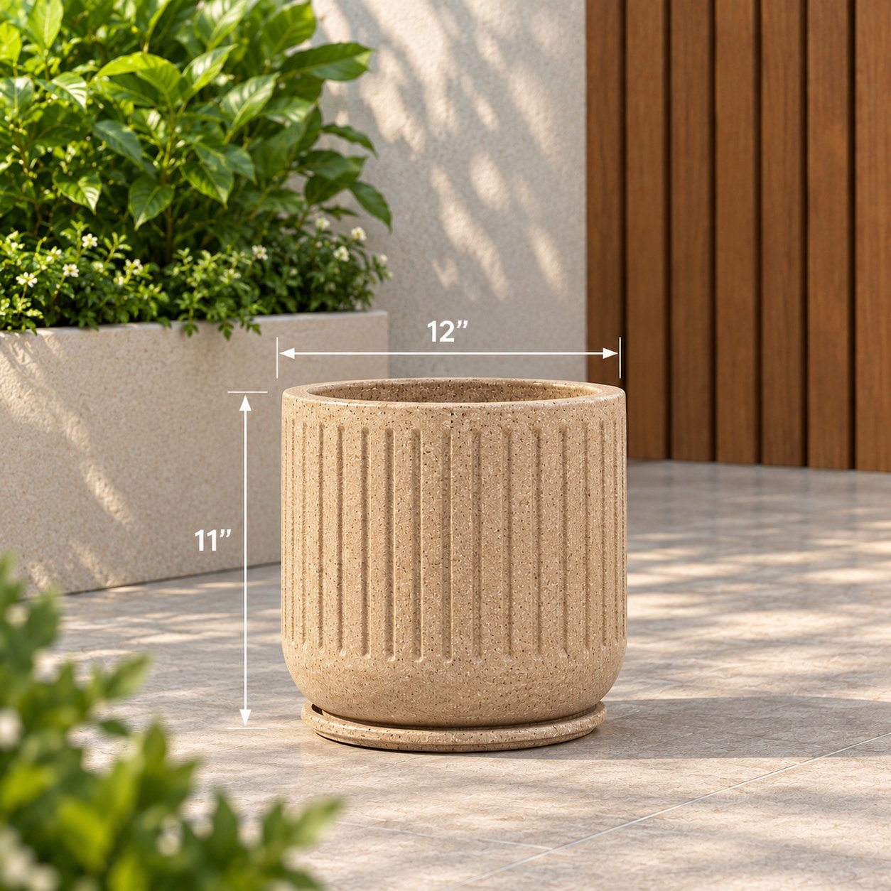 OUTAREA Cosmic 12 Inch Beige Roto Fibre Planter Pot for Home Garden Balcony
