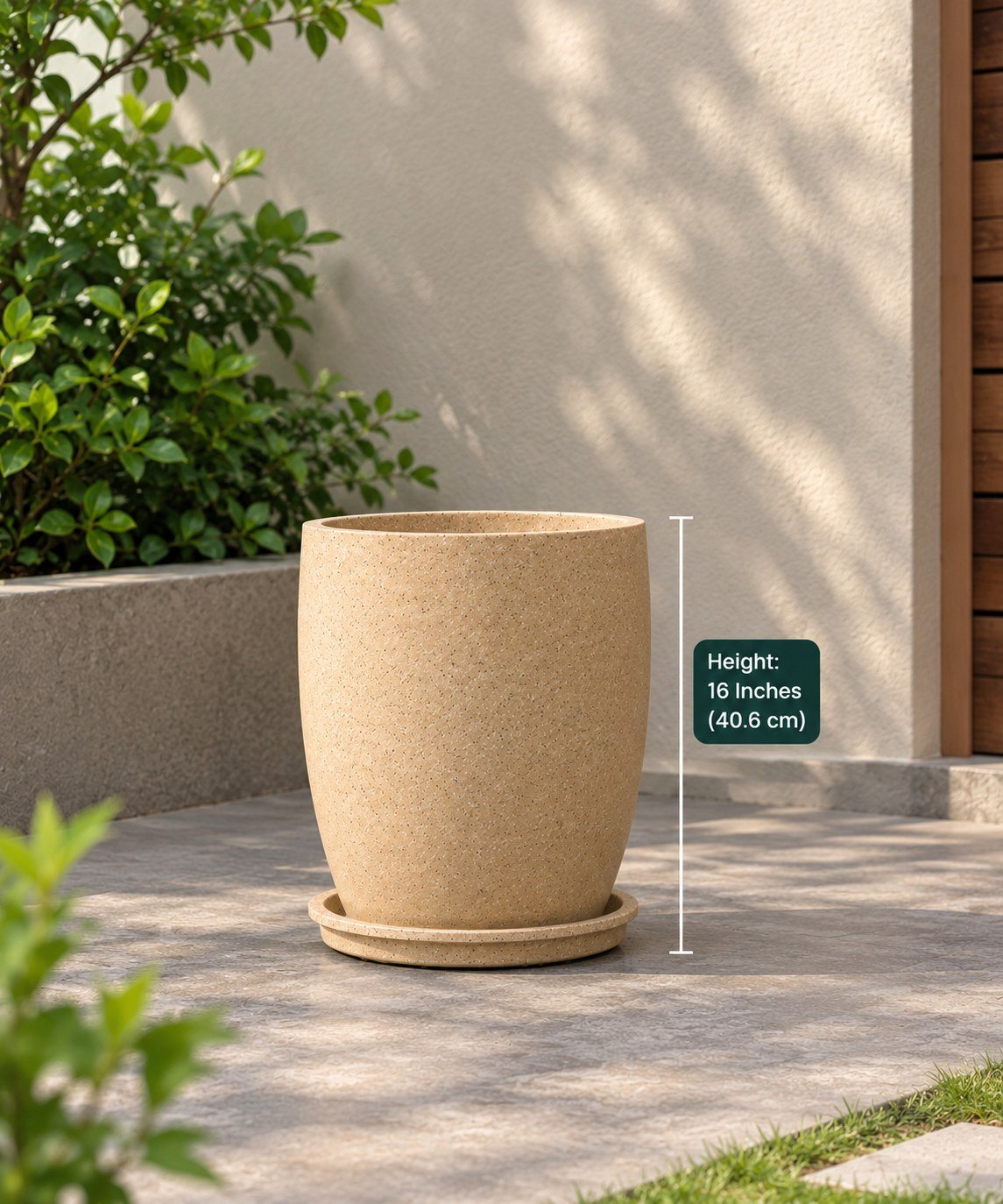 OUTAREA Pluto 16 Inch Beige Roto Fibre Planter Pot for Home Garden Balcony