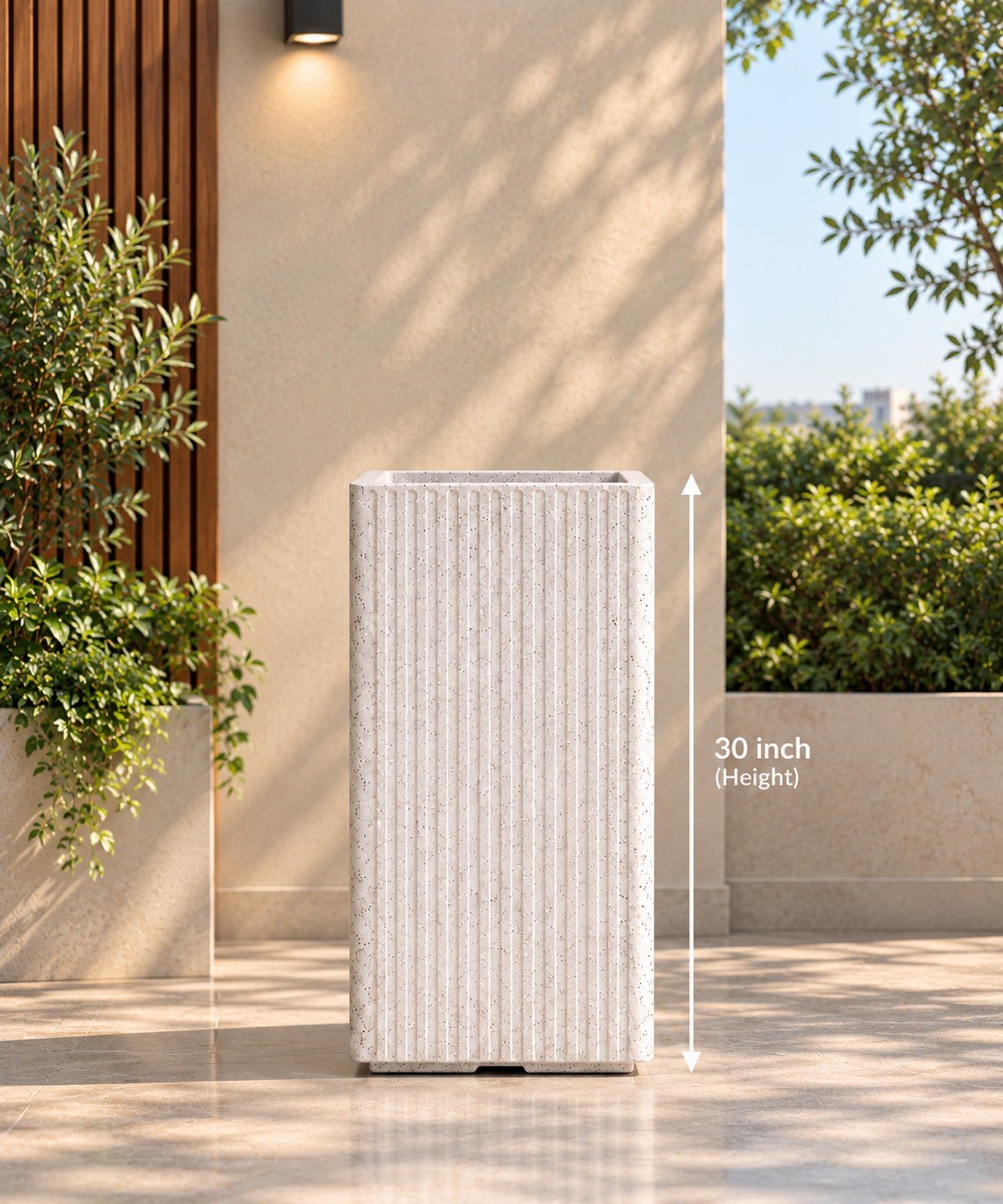 OUTAREA Grak 30 Inch White Roto Fibre Planter Pot for Home Garden Balcony