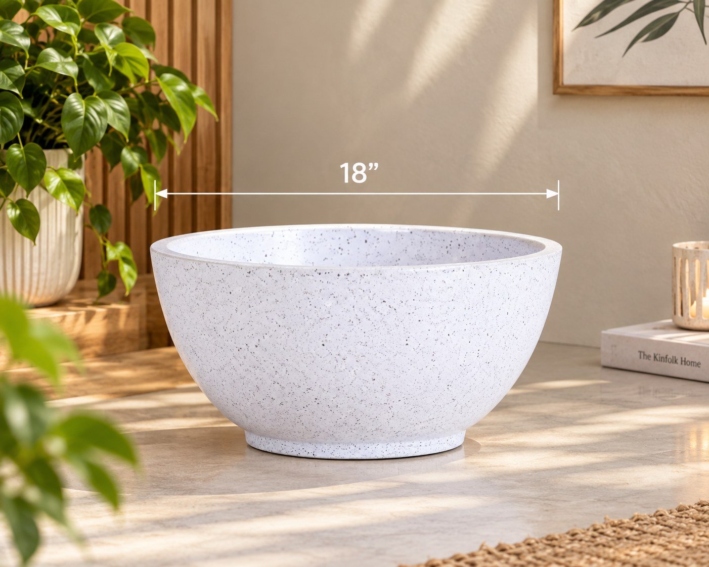 OUTAREA Rio 18 Inch White Roto Fibre Planter Pot for Home Garden Balcony