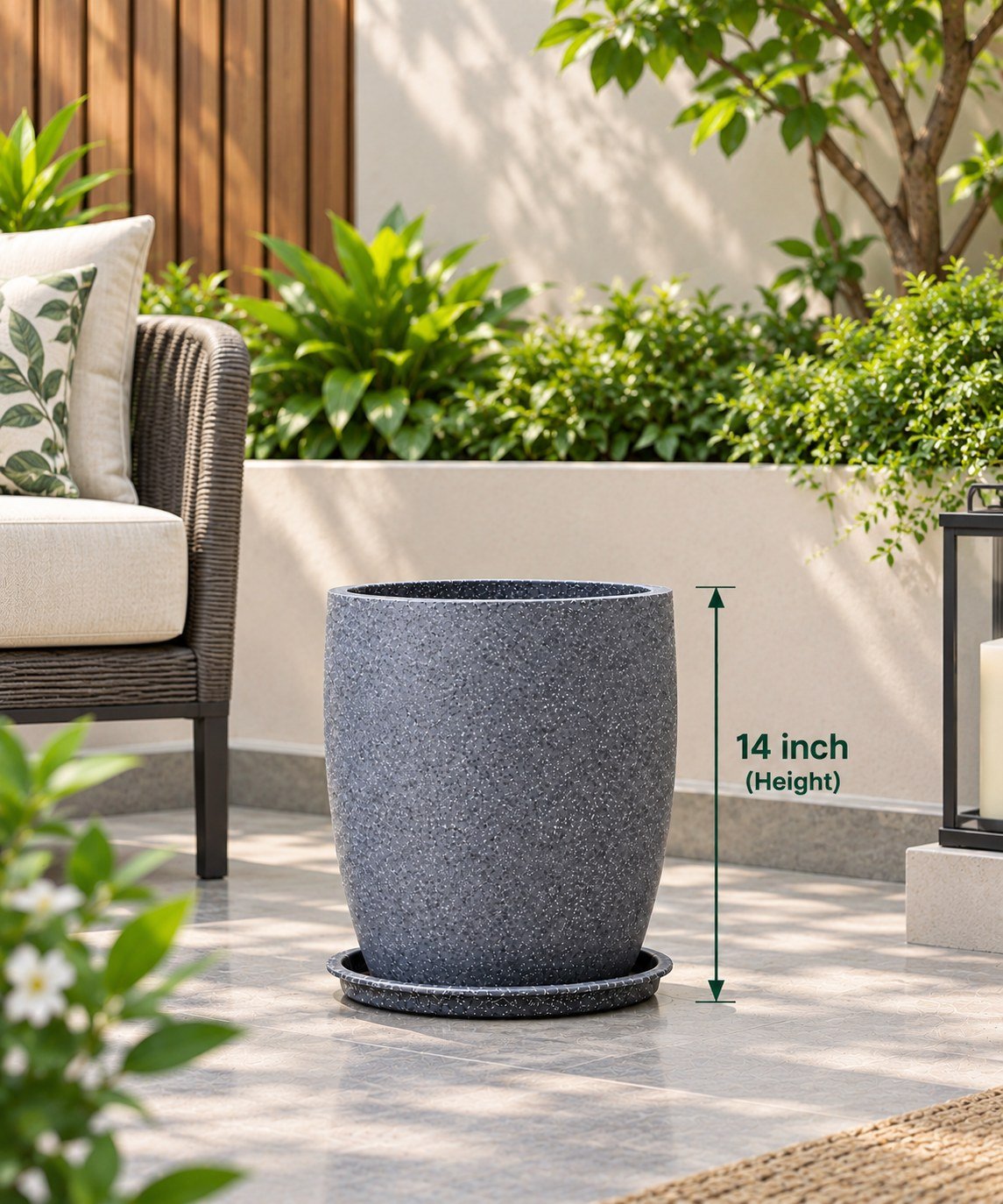 OUTAREA Pluto 14 Inch Grey Roto Fibre Planter Pot for Home Garden Balcony