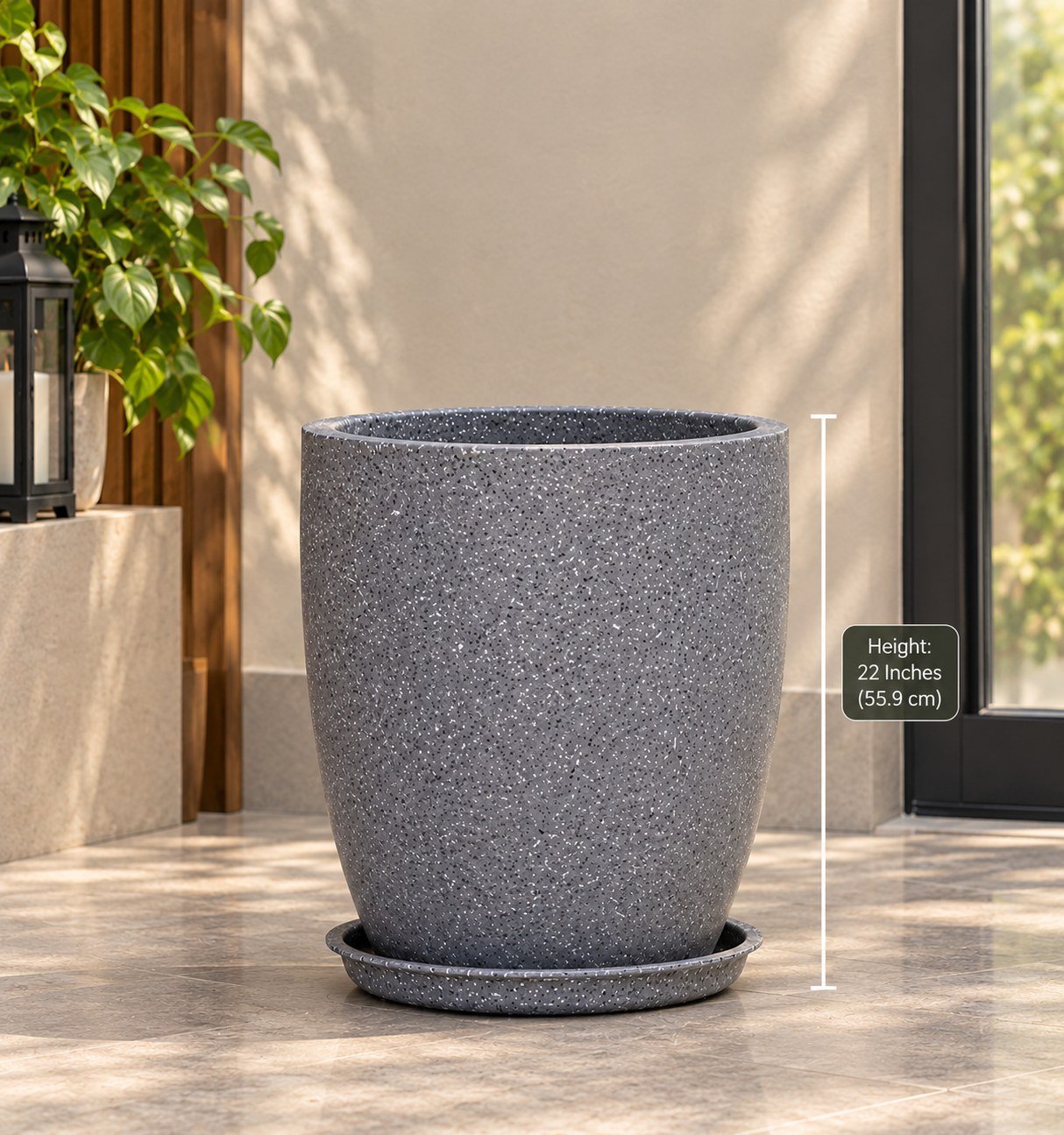 OUTAREA Pluto 22 Inch Grey Roto Fibre Planter Pot for Home Garden Outdoor