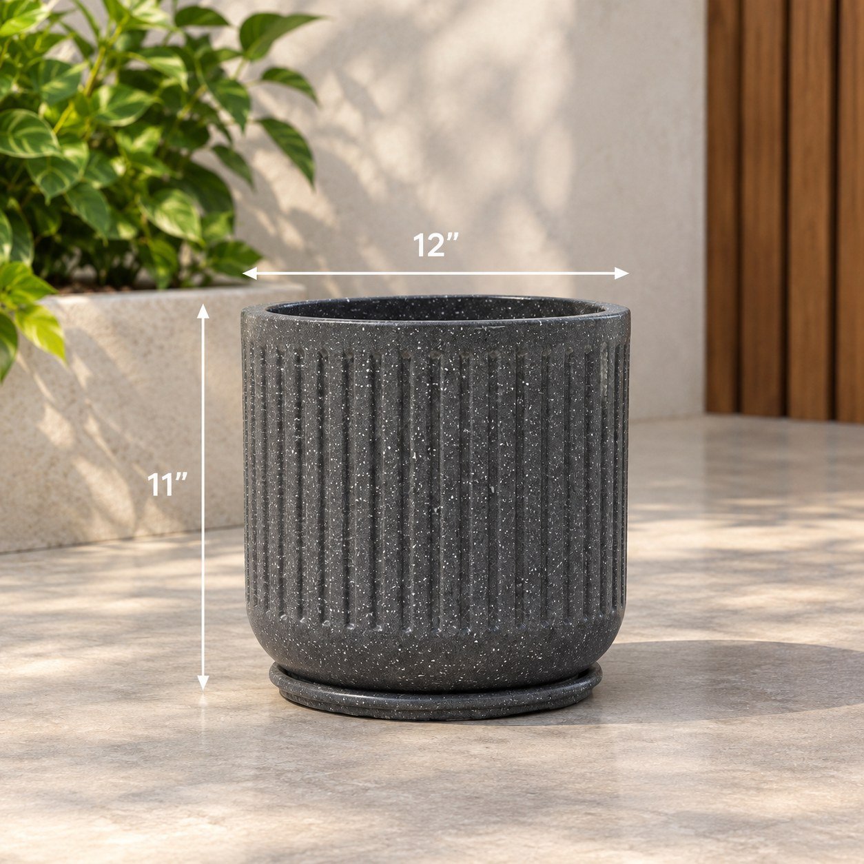 OUTAREA Cosmic 12 Inch Grey Roto Fibre Planter Pot for Home Garden Balcony