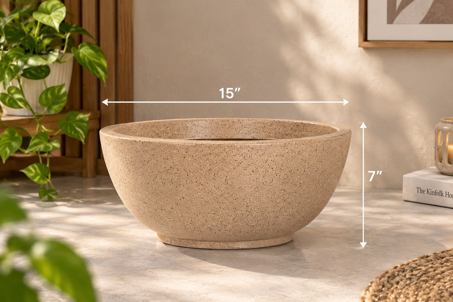 OUTAREA Rio 15 Inch Beige Roto Fibre Planter Pot for Home Garden Balcony