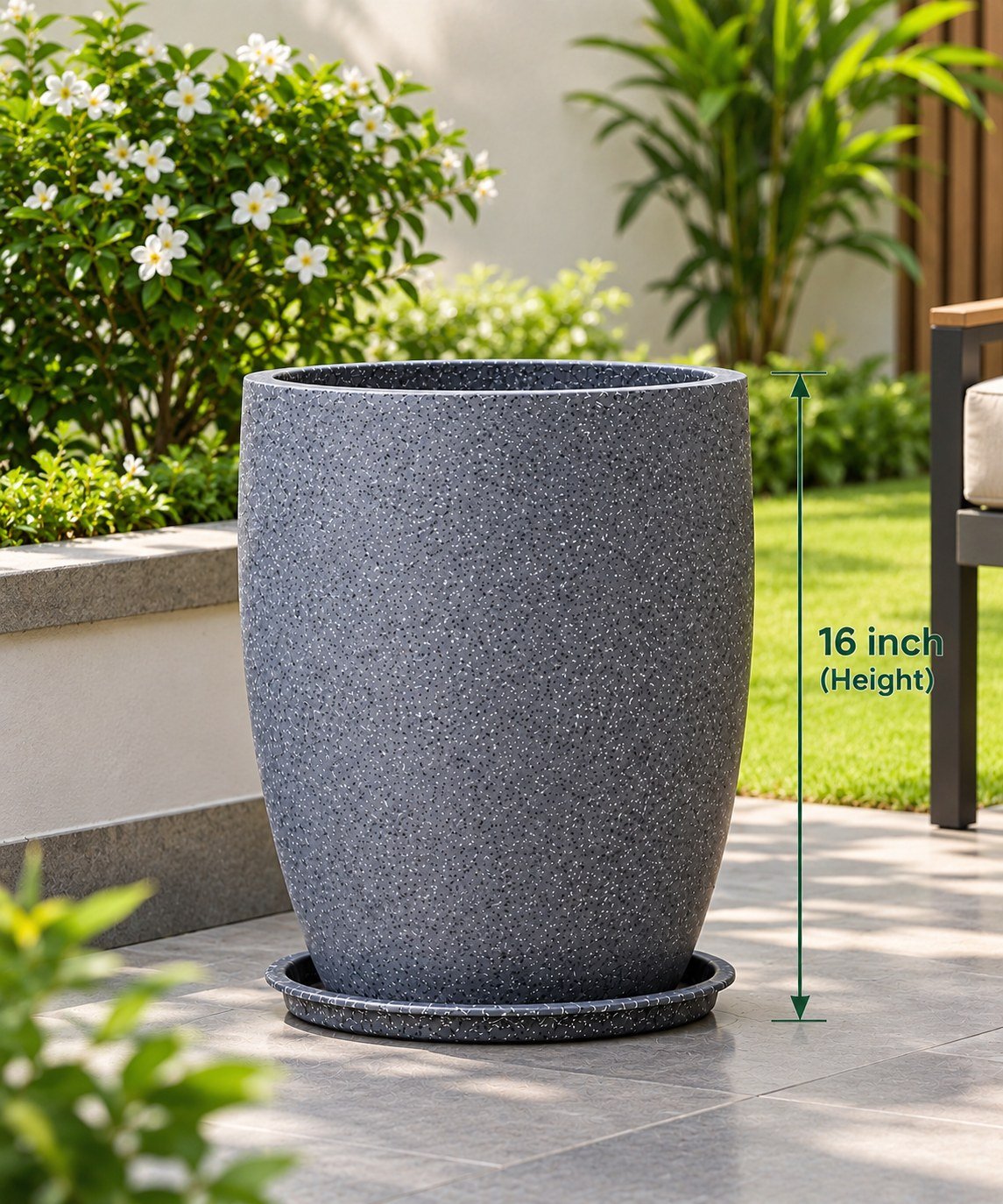 OUTAREA Pluto 16 Inch Grey Roto Fibre Planter Pot for Home Garden Balcony