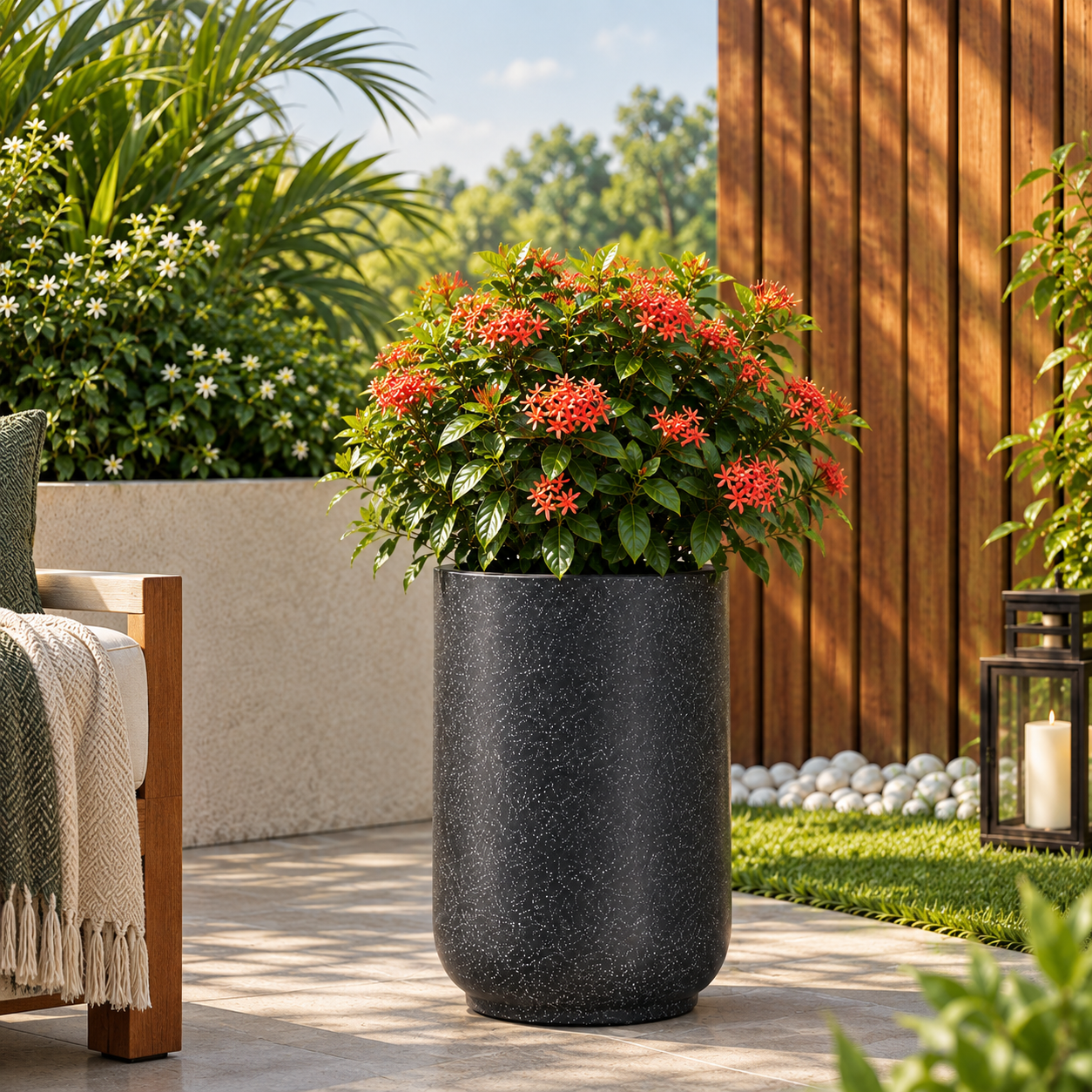OUTAREA Casa 18 Inch Grey Roto Fibre Planter Pot for Home Garden Balcony