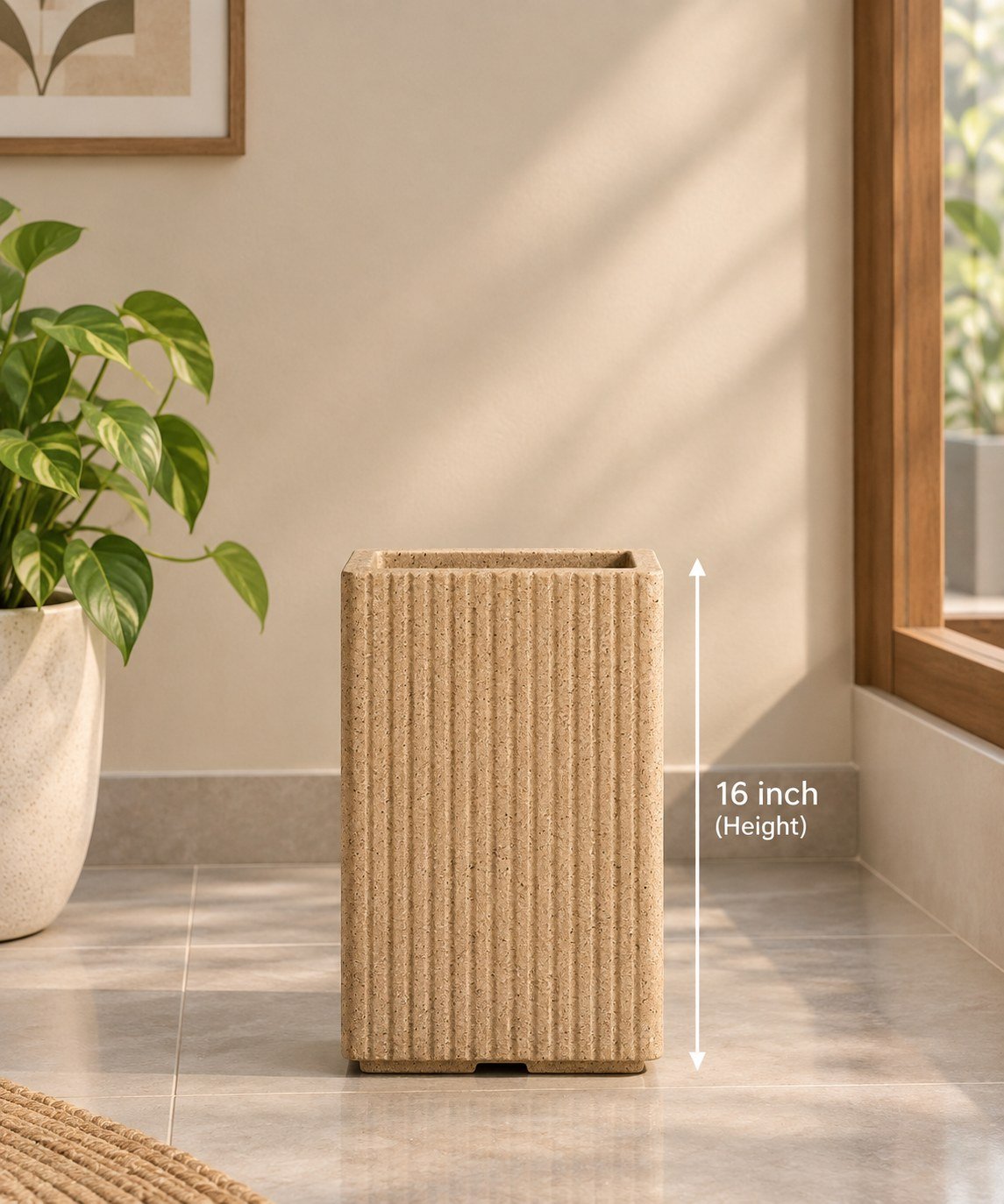 OUTAREA Grak 16 Inch Beige Roto Fibre Planter Pot for Home Garden Balcony