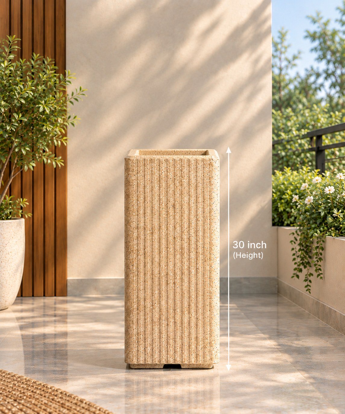 OUTAREA Grak 30 Inch Beige Roto Fibre Planter Pot for Home Garden Balcony