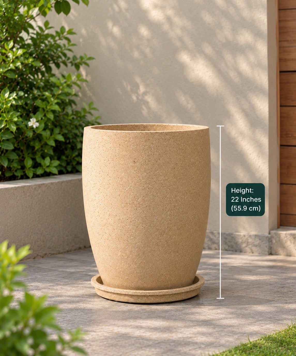 OUTAREA Pluto 22 Inch Beige Roto Fibre Planter Pot for Home Garden Balcony
